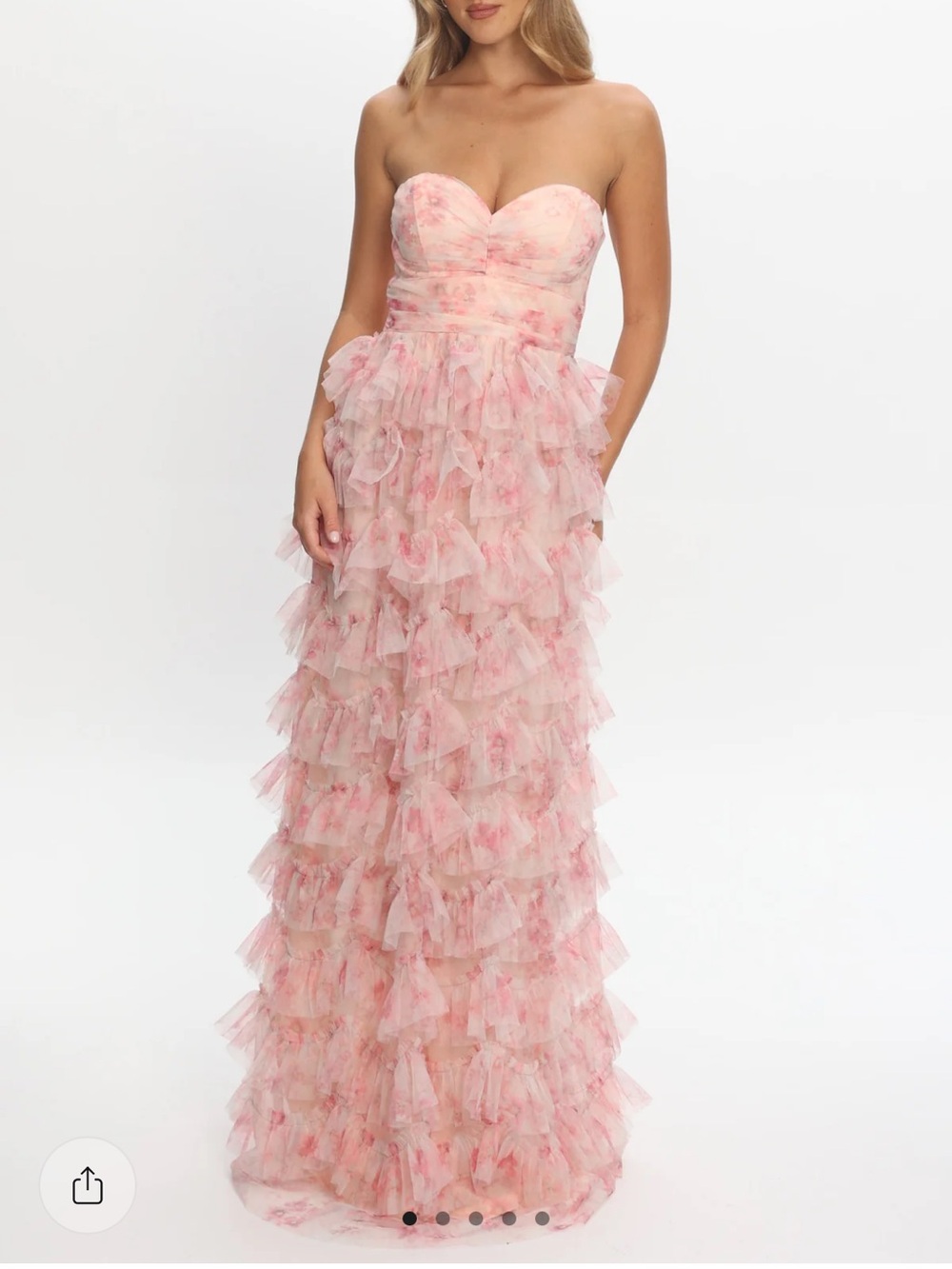Selfie Leslie Strapless Pink Ruffled Tulle Gown - Marisyn Tiered Frill Maxi